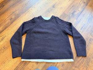 DESIGNHISTORY Speckled Cable Knit Layered Look Sweater Dark Brown Medium
